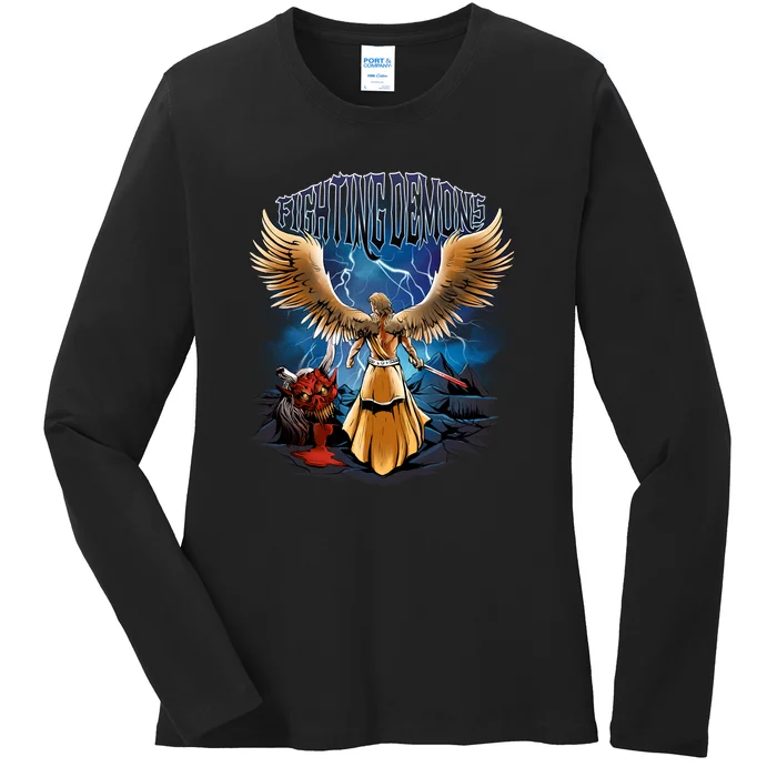 Fighting Demons Angel In Action Ladies Long Sleeve Shirt