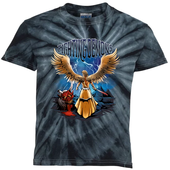 Fighting Demons Angel In Action Kids Tie-Dye T-Shirt