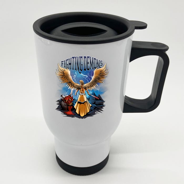 Fighting Demons Angel In Action Front & Back Stainless Steel Travel Mug