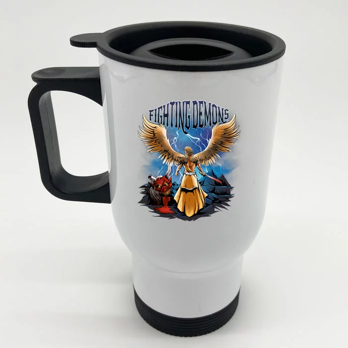 Fighting Demons Angel In Action Front & Back Stainless Steel Travel Mug