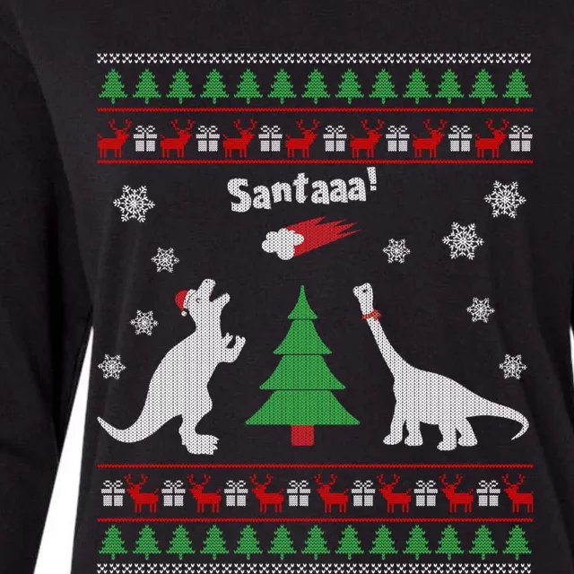 Funny Dinosaurs And Santa Ugly Christmas Sweater Gift Womens Cotton Relaxed Long Sleeve T-Shirt