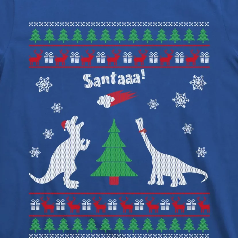 Funny Dinosaurs And Santa Ugly Christmas Sweater Gift T-Shirt