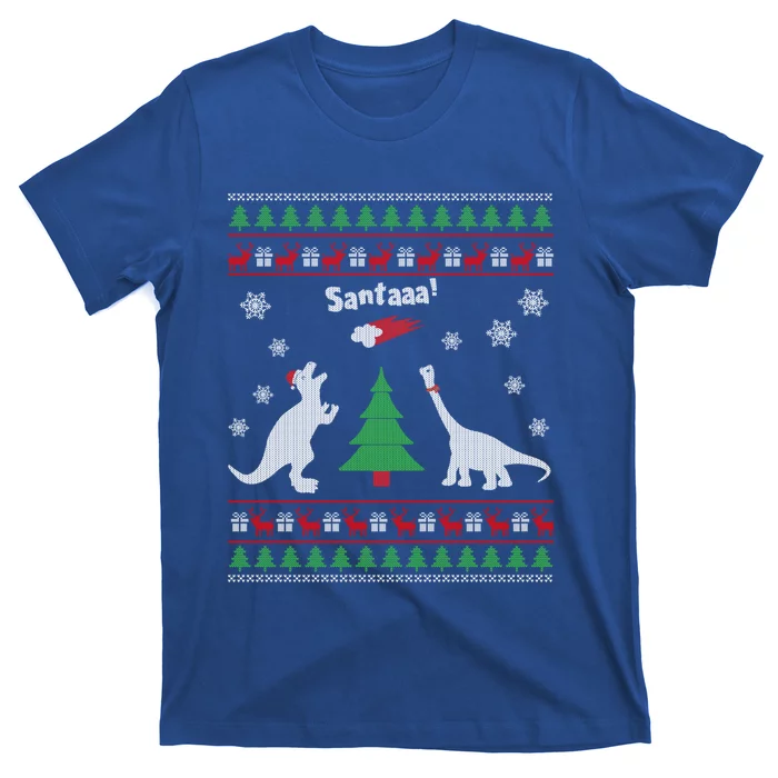 Funny Dinosaurs And Santa Ugly Christmas Sweater Gift T-Shirt