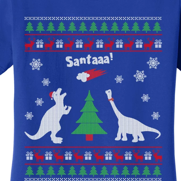 Funny Dinosaurs And Santa Ugly Christmas Sweater Gift Women's T-Shirt