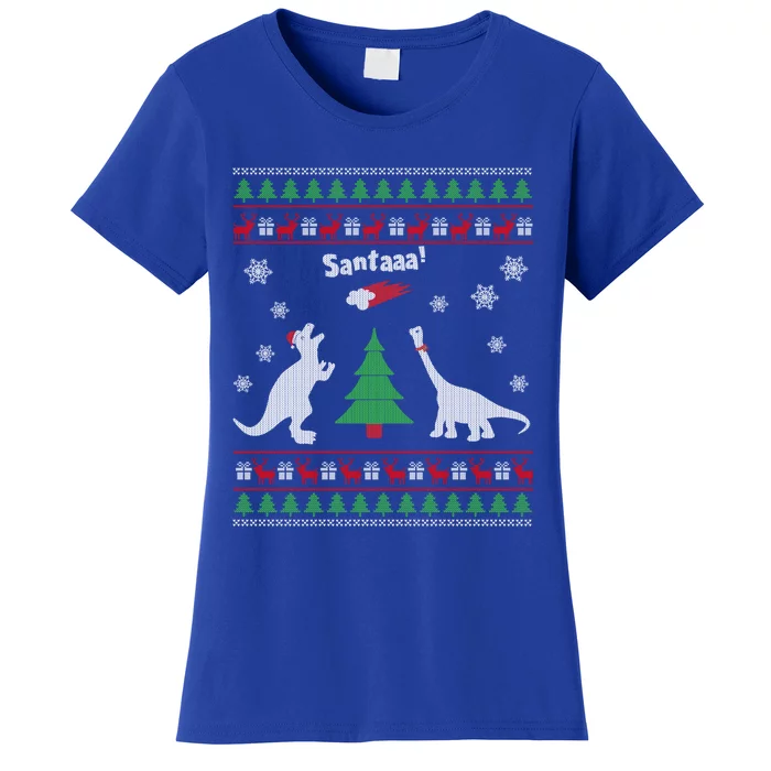 Funny Dinosaurs And Santa Ugly Christmas Sweater Gift Women's T-Shirt