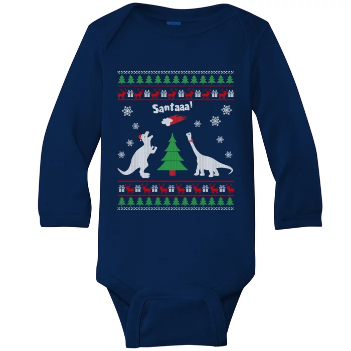 Funny Dinosaurs And Santa Ugly Christmas Sweater Gift Baby Long Sleeve Bodysuit