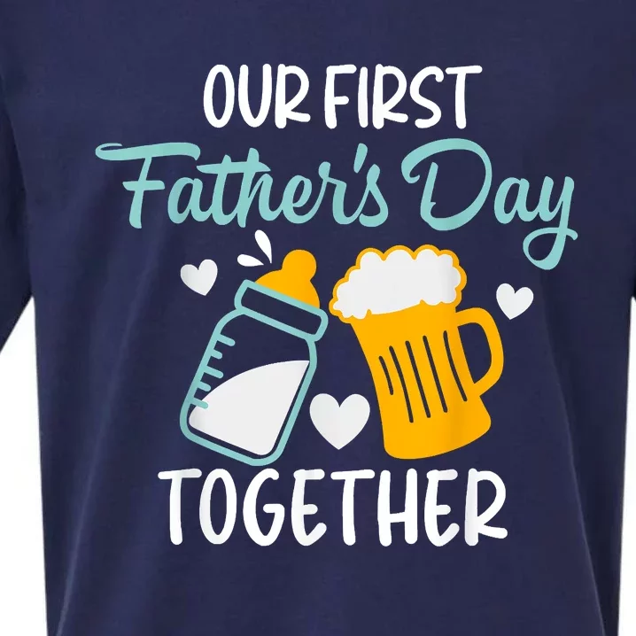 Funny Dad And Son Our First Fathers Day Together Sueded Cloud Jersey T-Shirt