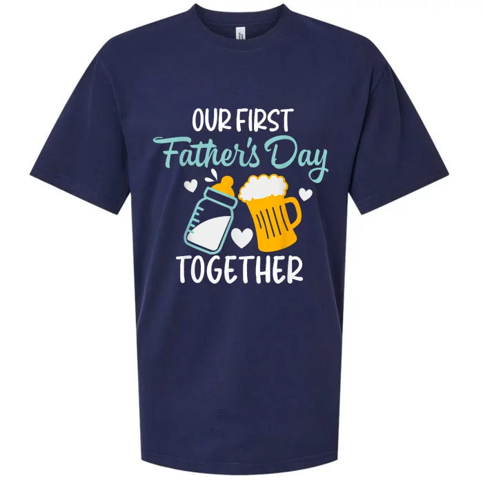 Funny Dad And Son Our First Fathers Day Together Sueded Cloud Jersey T-Shirt