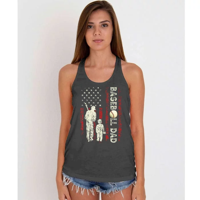 Fathers Day Baseball Dad Usa Flag Gifts For Dad Women's Knotted Racerback Tank