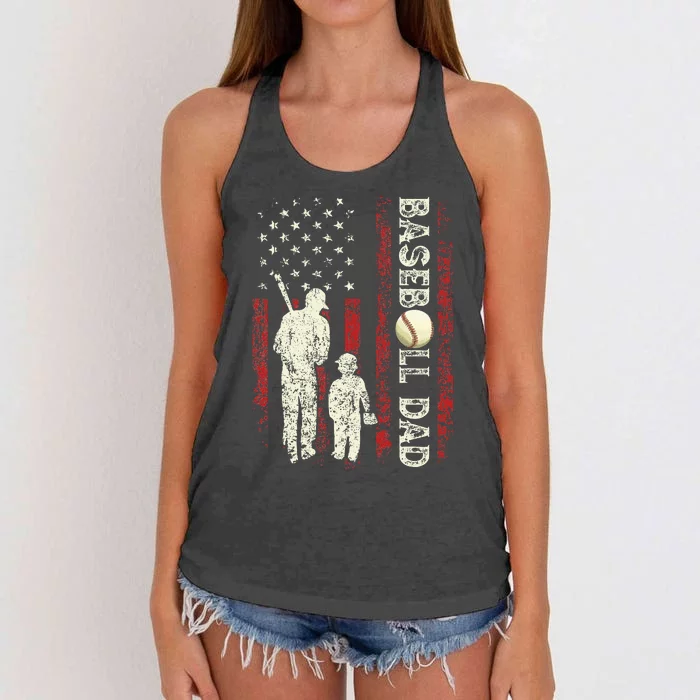 Fathers Day Baseball Dad Usa Flag Gifts For Dad Women's Knotted Racerback Tank