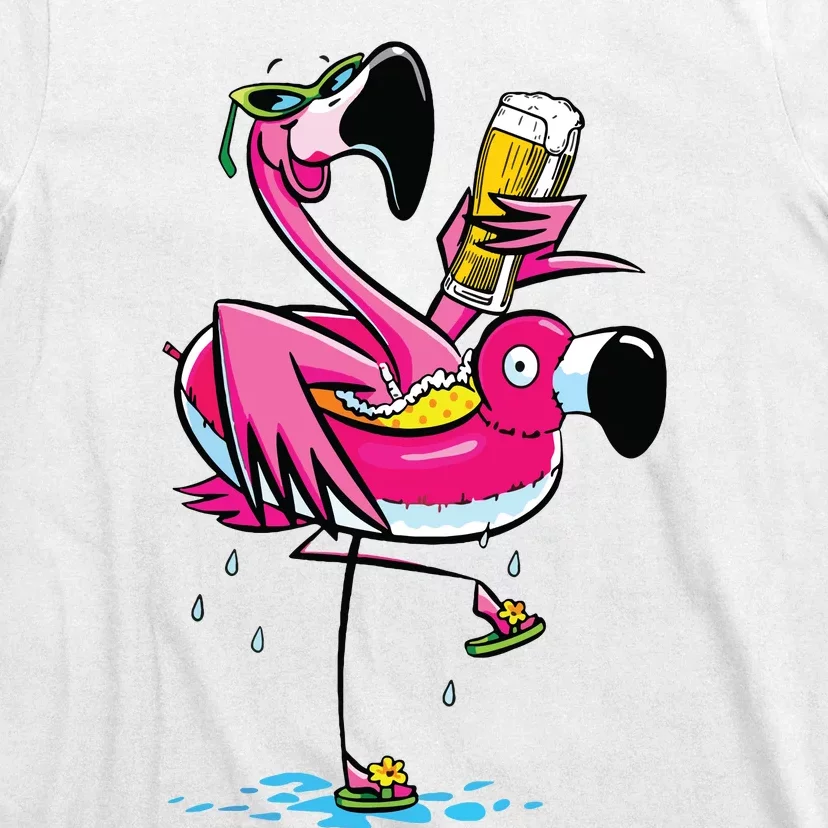 Flamingo Drinking Beer Summer T Funny Beer Lover Gift T-Shirt