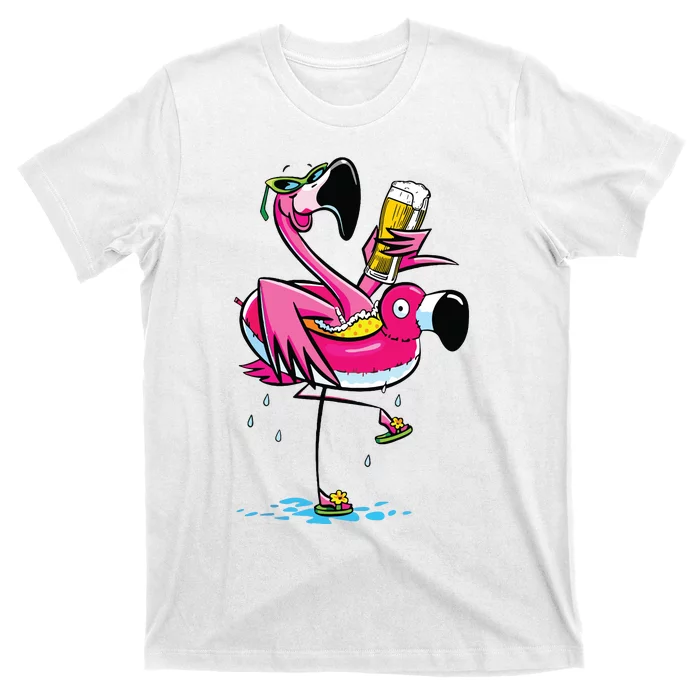 Flamingo Drinking Beer Summer T Funny Beer Lover Gift T-Shirt