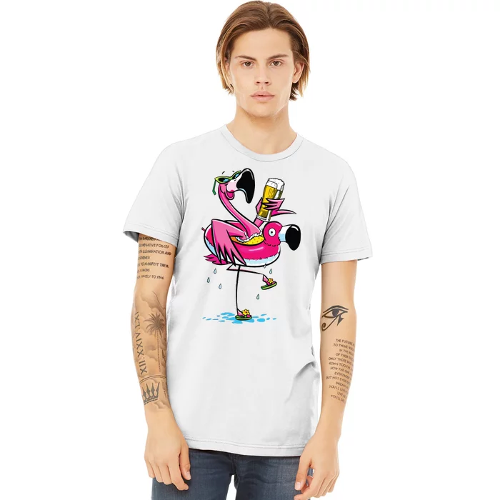 Flamingo Drinking Beer Summer T Funny Beer Lover Gift Premium T-Shirt