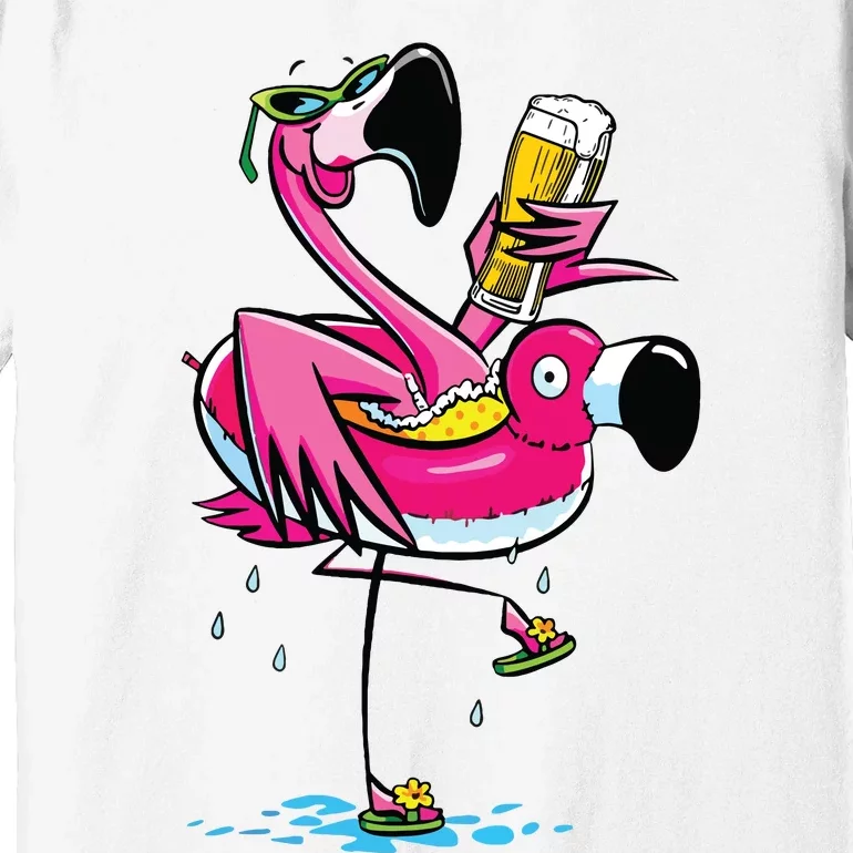 Flamingo Drinking Beer Summer T Funny Beer Lover Gift Premium T-Shirt