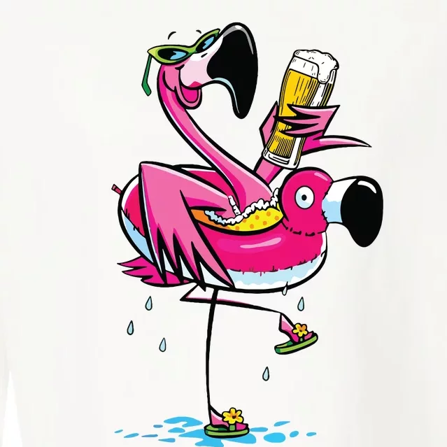 Flamingo Drinking Beer Summer T Funny Beer Lover Gift Cropped Pullover Crew