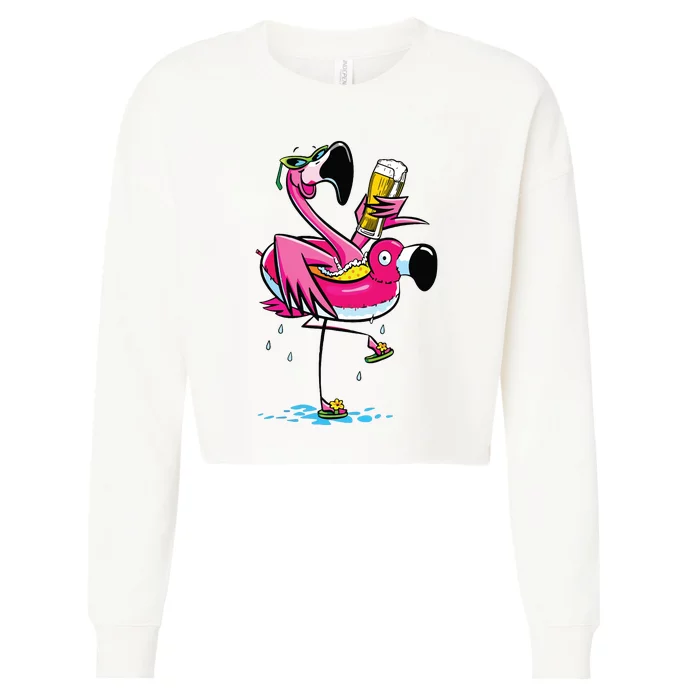 Flamingo Drinking Beer Summer T Funny Beer Lover Gift Cropped Pullover Crew