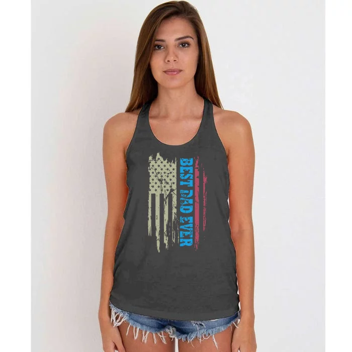 Fathers Day Best Dad Ever With US American Flag Women's Knotted Racerback Tank