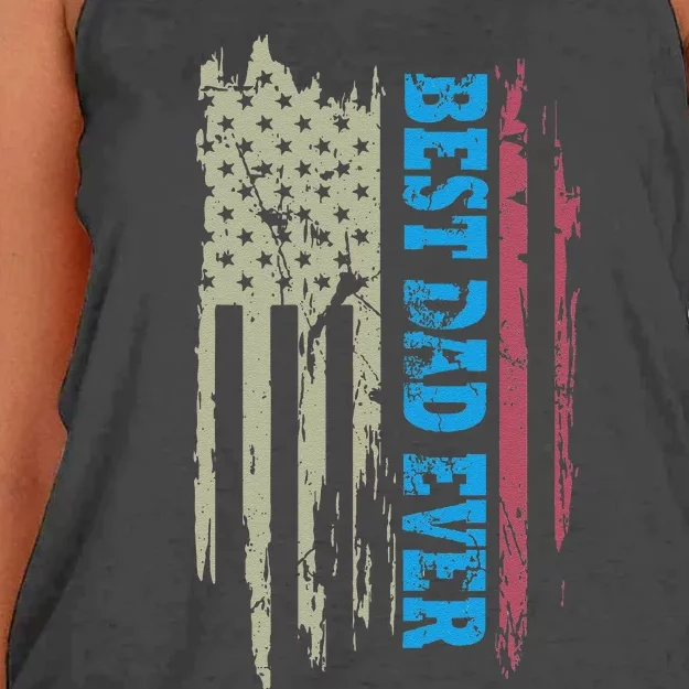 Fathers Day Best Dad Ever With US American Flag Women's Knotted Racerback Tank