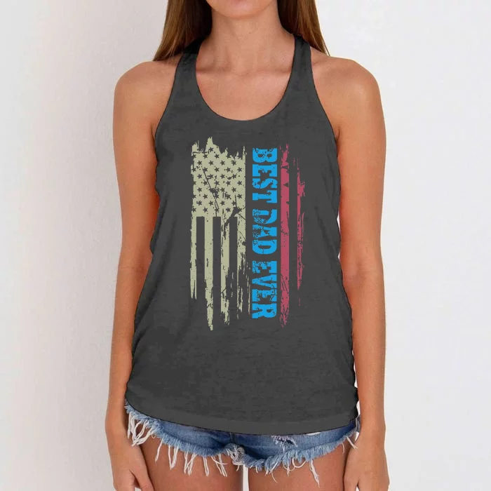 Fathers Day Best Dad Ever With US American Flag Women's Knotted Racerback Tank