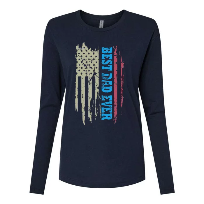 Fathers Day Best Dad Ever With US American Flag Womens Cotton Relaxed Long Sleeve T-Shirt