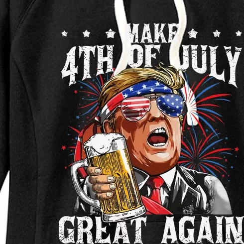 Funny Drinking Beer Team Make 4th Of July Great Again Women's Fleece Hoodie