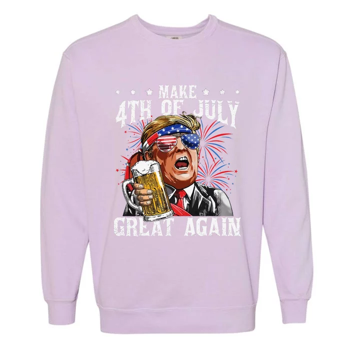 Funny Drinking Beer Team Make 4th Of July Great Again Garment-Dyed Sweatshirt