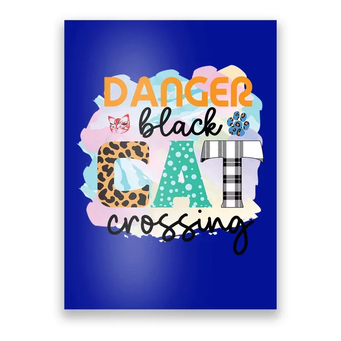 Funny Danger Black Cat Crossing Graphic Patchwork Gift Poster