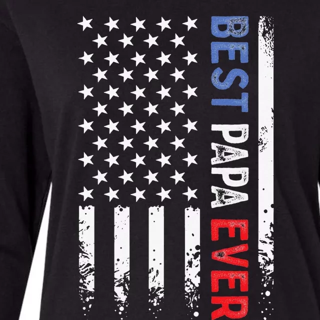 Father's Day Best Papa Ever with US American Flag Womens Cotton Relaxed Long Sleeve T-Shirt