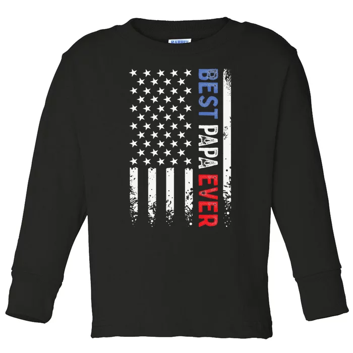 Father's Day Best Papa Ever with US American Flag Toddler Long Sleeve Shirt