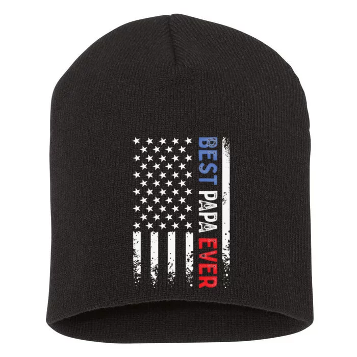 Father's Day Best Papa Ever with US American Flag Short Acrylic Beanie