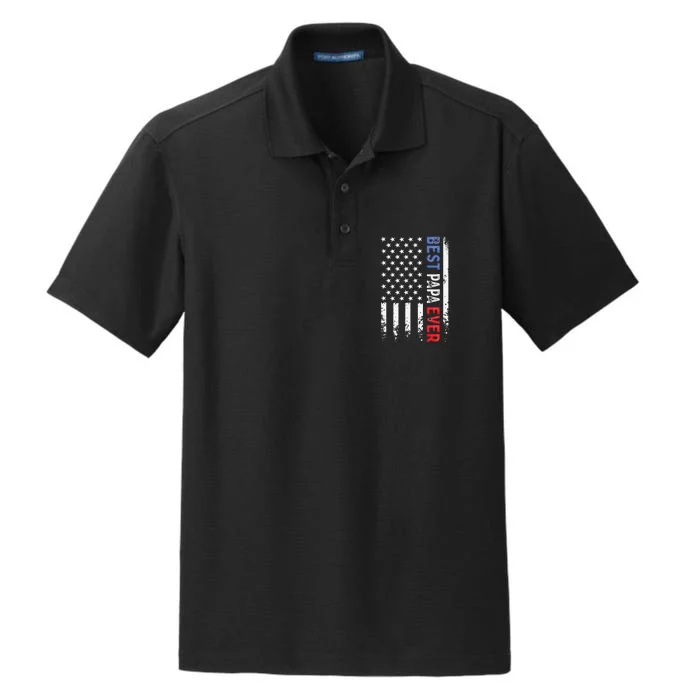 Father's Day Best Papa Ever With US American Flag Dry Zone Grid Performance Polo