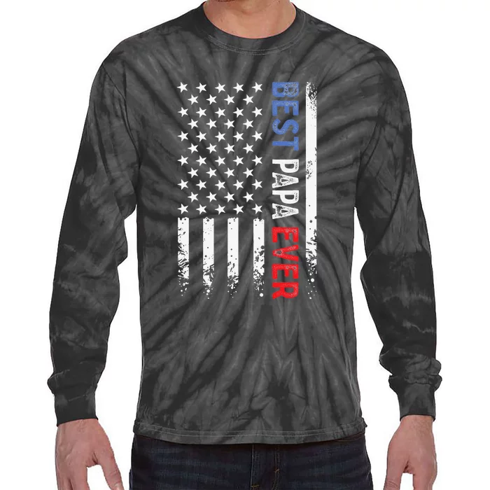 Father's Day Best Papa Ever With US American Flag Tie-Dye Long Sleeve Shirt