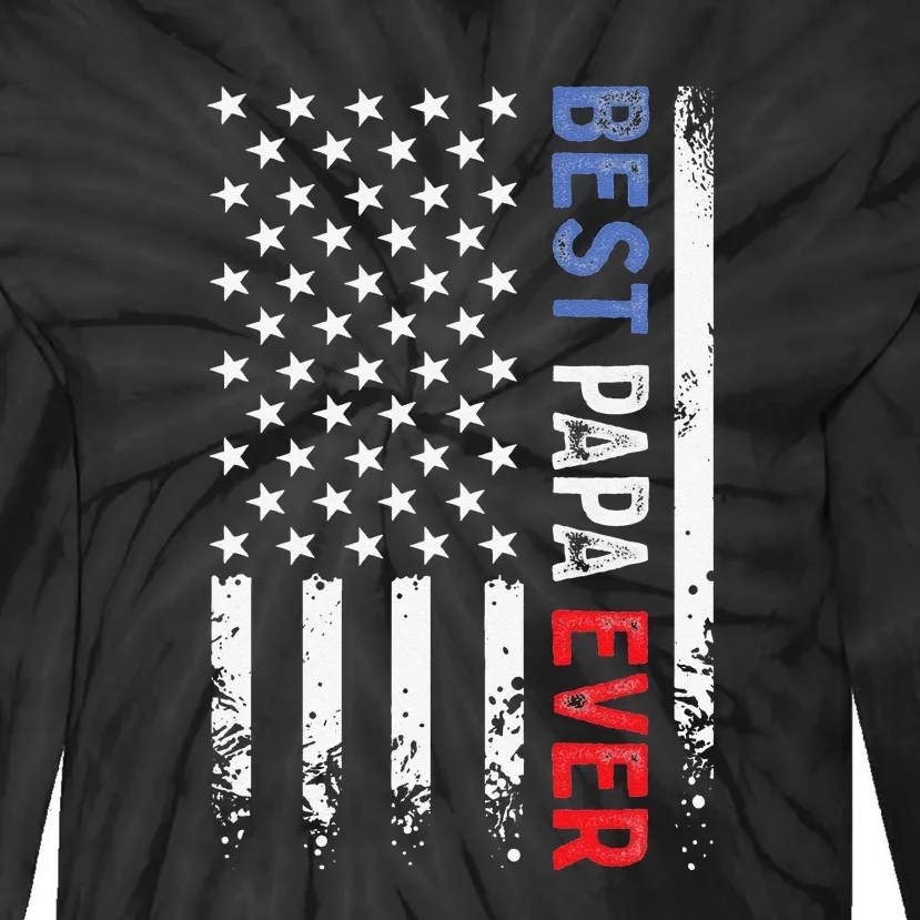 Father's Day Best Papa Ever With US American Flag Tie-Dye Long Sleeve Shirt