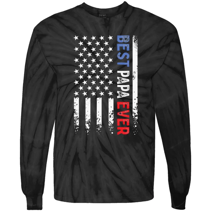 Father's Day Best Papa Ever With US American Flag Tie-Dye Long Sleeve Shirt