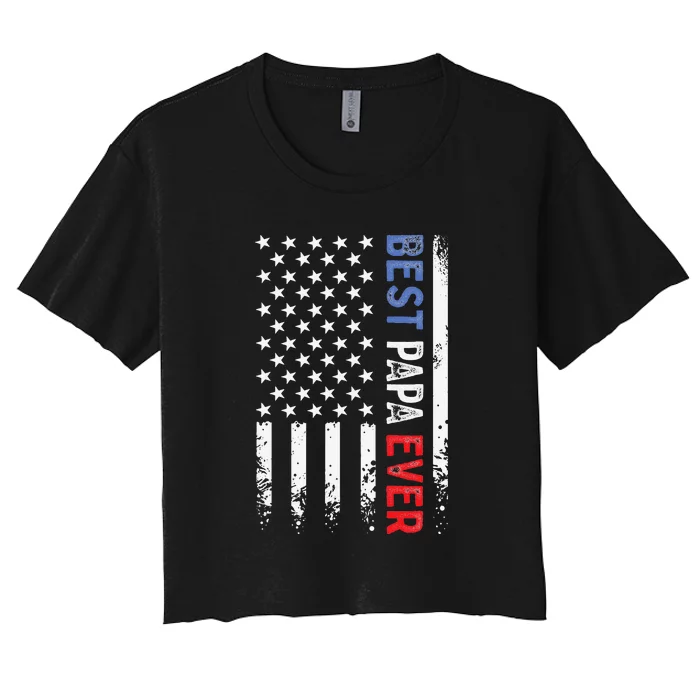 Father's Day Best Papa Ever With US American Flag Women's Crop Top Tee