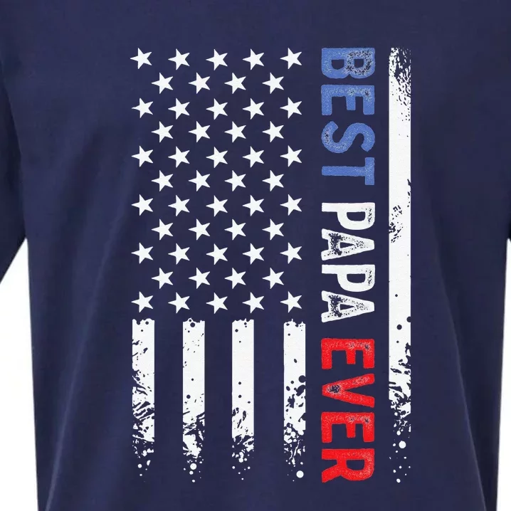 Father's Day Best Papa Ever With US American Flag Sueded Cloud Jersey T-Shirt