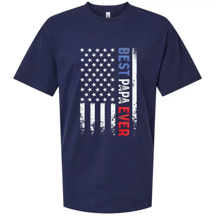 Father's Day Best Papa Ever With US American Flag Sueded Cloud Jersey T-Shirt