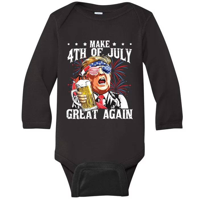 Funny Drinking Beer Party Make 4th Of July Great Again Baby Long Sleeve Bodysuit