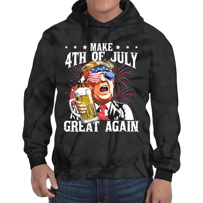 Funny Drinking Beer Party Make 4th Of July Great Again Tie Dye Hoodie