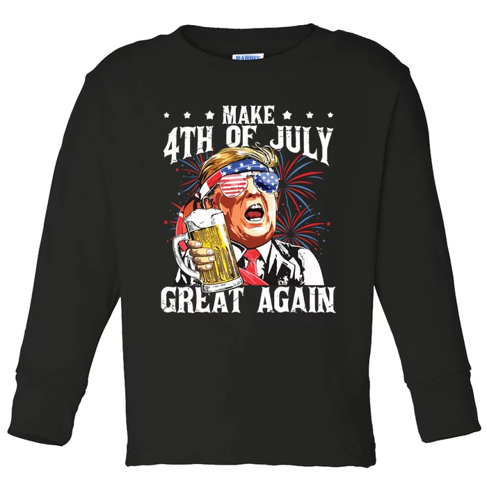 Funny Drinking Beer Party Make 4th Of July Great Again Toddler Long Sleeve Shirt