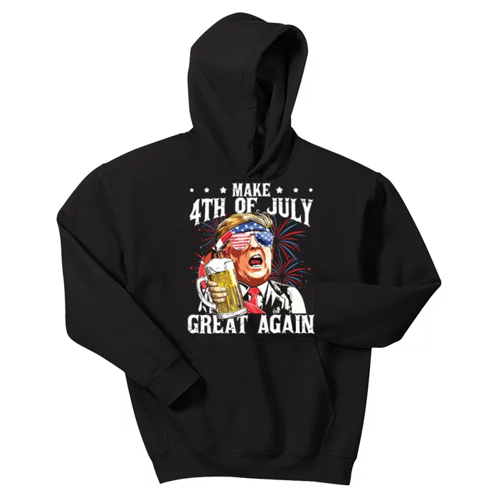 Funny Drinking Beer Party Make 4th Of July Great Again Kids Hoodie