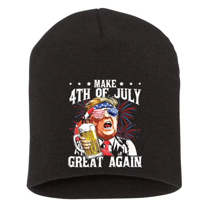 Funny Drinking Beer Party Make 4th Of July Great Again Short Acrylic Beanie