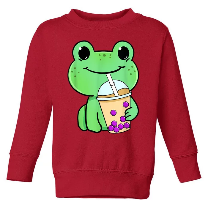 Frog Drinking Bubble Tea Toddler Sweatshirt