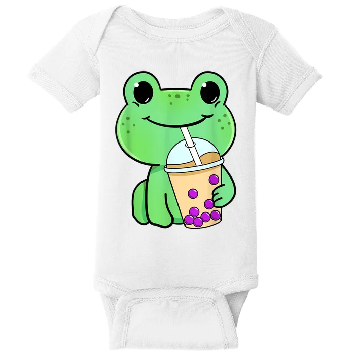 Frog Drinking Bubble Tea Baby Bodysuit