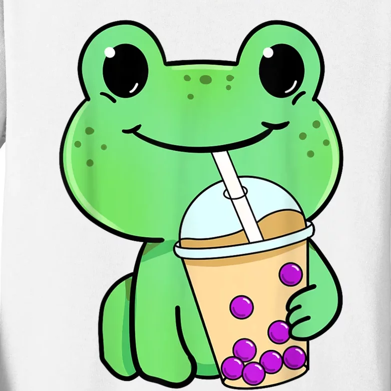 Frog Drinking Bubble Tea Kids Long Sleeve Shirt