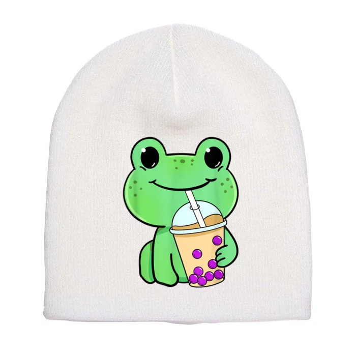 Frog Drinking Bubble Tea Short Acrylic Beanie