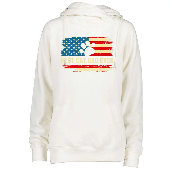 Fathers Day Best Cat Dad Ever Retro US American Flag Cat Dad Womens Funnel Neck Pullover Hood