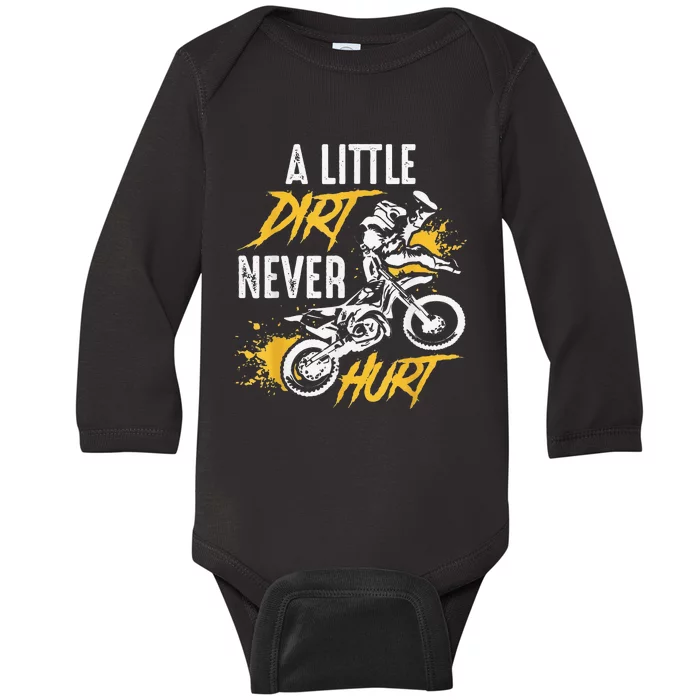 Funny Dirt Bike Gift Dirt Never Hurt Motocross Gift Baby Long Sleeve Bodysuit