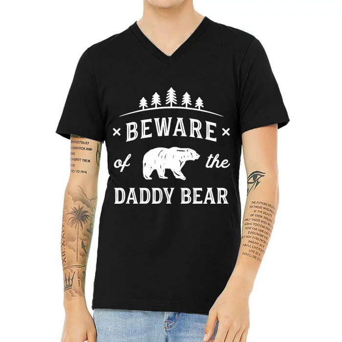 Fathers Day / Beware Daddy Bear Trees / Protective Dads V-Neck T-Shirt