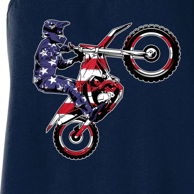 Funny Dirt Bike Art Motorcycle Dirtbike US Flag Women's Racerback Tank